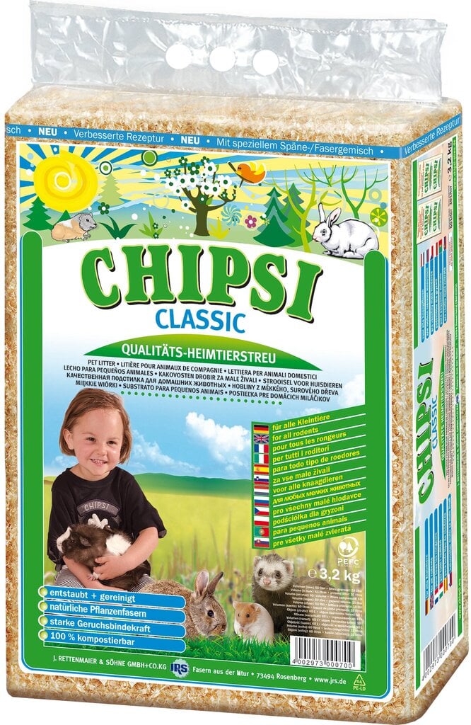 Chipsi Classic mazajiem grauzējiem 60L/3,2 kg cena un informācija | Pakaiši, siens grauzējiem | 220.lv