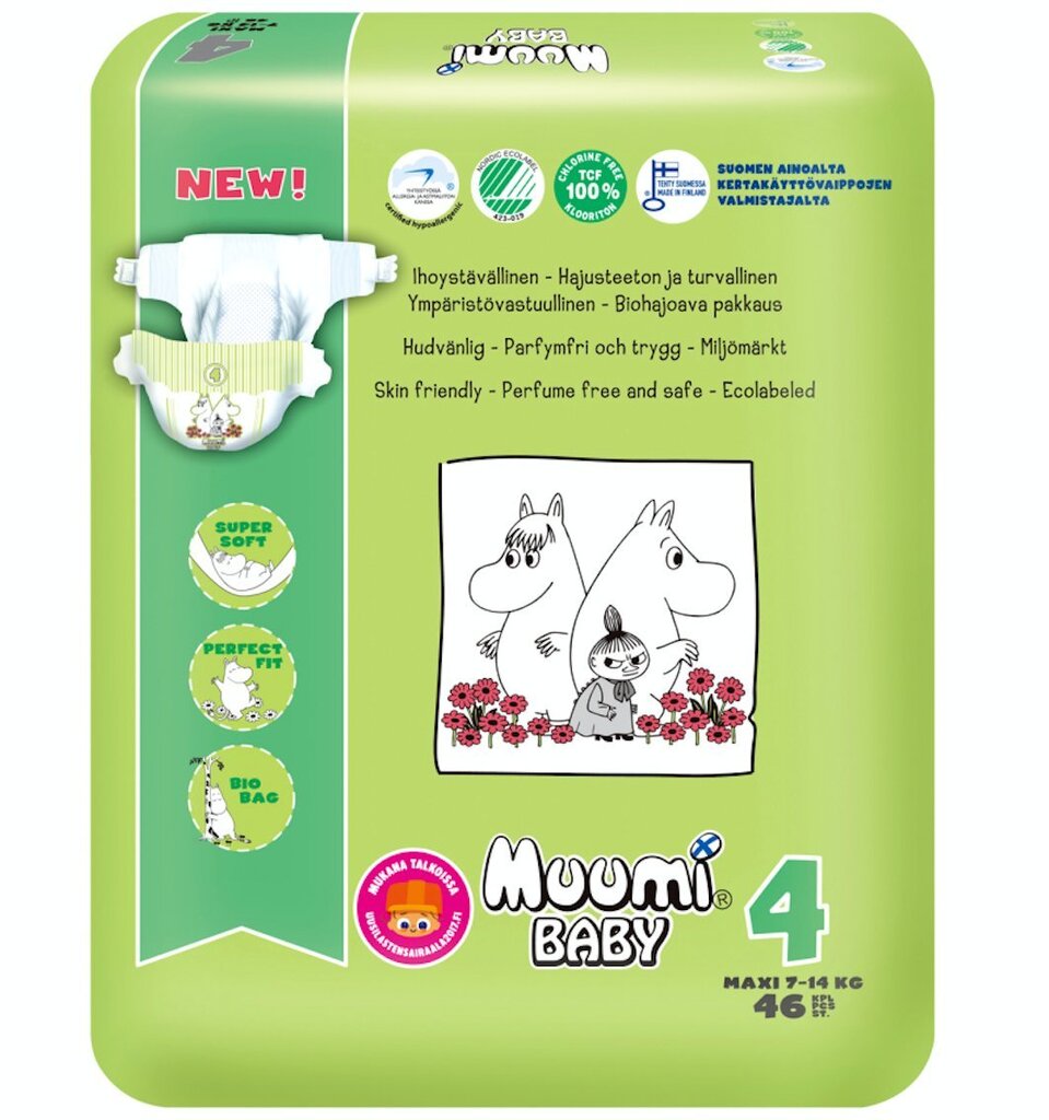 Autiņbiksītes Muumi Baby Maxi (4) 7-14 kg, 46 gab. cena un informācija | Autiņbiksītes | 220.lv