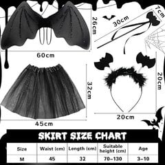 4 gabalu Helovīna sikspārņu kostīmu komplekts, galvas saite, spārni, nūjas un svārki, piemērots karnevālam, skatuves izrādei, tematiskajai ballītei, melns, piemērots augumam 90-130 cm cena un informācija | Svētku dekorācijas | 220.lv
