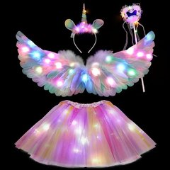 Bērnu Glow Unicorn kostīms Angel Wings Unicorn galvas saite Magic Stick baleta svārki Helovīna karnevāla Cosplay kostīms-krāsains cena un informācija | Svētku dekorācijas | 220.lv