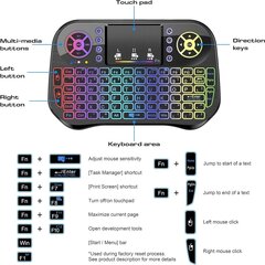 Mini bezvadu tastatūra ar skārienpaliktņa peles kombināciju, 7 krāsu RGB aizmugurgaismojums, Android TV Box, Smart TV, Pad, personālajam datoram, HTPC, planšetdatoram un Windows OS цена и информация | Мыши | 220.lv