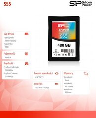 Silicon Power SLIM S55 480GB SATA3 (SP480GBSS3S55S25) цена и информация | Внутренние жёсткие диски (HDD, SSD, Hybrid) | 220.lv