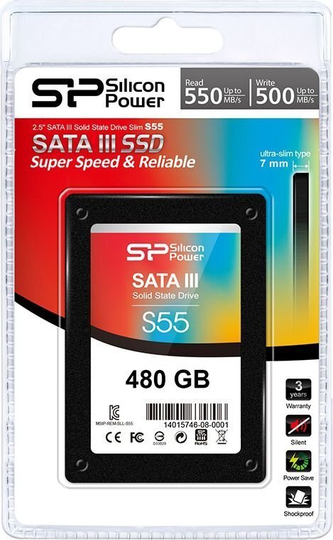 Silicon Power SLIM S55 480GB SATA3 (SP480GBSS3S55S25) cena un informācija | Iekšējie cietie diski (HDD, SSD, Hybrid) | 220.lv