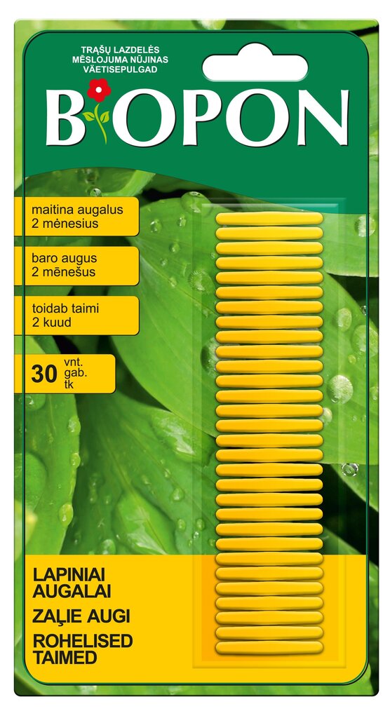 Mēslojuma nūjiņas zaļiem augiem Biopon, 30 gab cena un informācija | Beramie mēslošanas līdzekļi | 220.lv