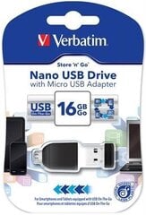 Verbatim USB DRIVE 2.0 NANO 16Гб STORE 'N' STAY + OTG Adapter цена и информация | USB накопители | 220.lv