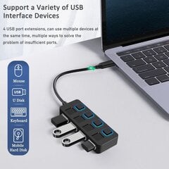 4 portu USB 3.0 centrmezgls ar atsevišķu LED apgaismotu barošanas slēdzi, USB paplašinātāju Mac, personālajam datoram un klēpjdatoriem цена и информация | Кабели и провода | 220.lv