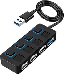 4 portu USB 3.0 centrmezgls ar atsevišķu LED apgaismotu barošanas slēdzi, USB paplašinātāju Mac, personālajam datoram un klēpjdatoriem цена и информация | Кабели и провода | 220.lv