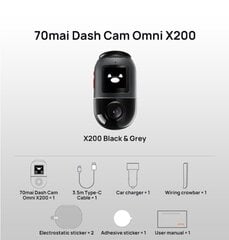 70mai Dash Cam Omni X200 360° Pilns skats Dizains AI kustības noteikšanas automašīnas DVR Iebūvēts GPS ADAS 24H parkošanās monitors eMMC krātuve цена и информация | Авто принадлежности | 220.lv