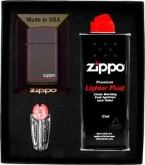 Zestaw ZIPPO Šķiltavas BLACK MATTE RED BORDER LOGO SLIM Prezentowy No1 cena un informācija | Šķiltavas un aksesuāri | 220.lv