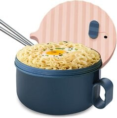 Mikroviļņu krāsnī lietojama Ramen bļoda ar rokturi un irbulīšiem ar vāku mājām, birojam, koledžas kopmītnē цена и информация | Посуда, тарелки, обеденные сервизы | 220.lv