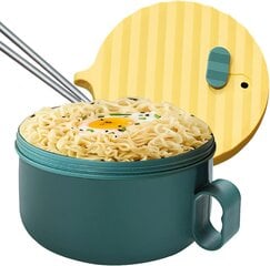 Mikroviļņu krāsnī lietojama Ramen bļoda ar rokturi un irbulīšiem ar vāku mājām, birojam, koledžas kopmītnē цена и информация | Посуда, тарелки, обеденные сервизы | 220.lv