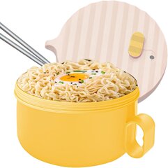 Mikroviļņu krāsnī lietojama Ramen bļoda ar rokturi un irbulīšiem ar vāku mājām, birojam, koledžas kopmītnē цена и информация | Посуда, тарелки, обеденные сервизы | 220.lv