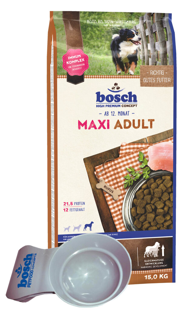 Bosch Petfood Adult Maxi (High Premium) 15kg ar kausiņu cena un informācija | Sausā barība suņiem | 220.lv