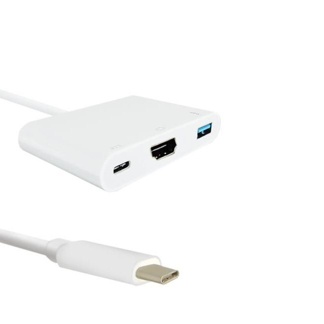 Qoltec 50425 USB Type-C 3.1 Portu Adapteris uz HDMI AF + USB 3.0 AF + USB Type-C 3.1 Kabelis 20cm Balts цена и информация | Kabeļi un vadi | 220.lv