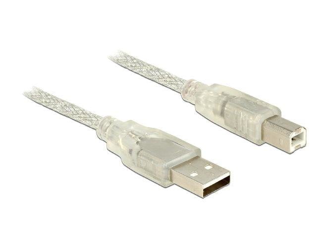Delock Cable USB 2.0 Type-A male > USB 2.0 Type-B male 5m transparent цена и информация | Kabeļi un vadi | 220.lv