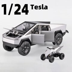 1:24 Tesla Cybertruck pikaps ar motocikla sakausējuma automašīnas modeli, spiedienmetuma rotaļlietu transportlīdzekli, skaņas un gaismas imitāciju, automašīnu modeļu rotaļlietas dāvana цена и информация | Коллекционные модели автомобилей | 220.lv