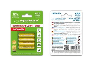 Перезаряжаемые батарейки Еsperanza AAA, 1000мАч, 4 шт., желтые цена и информация | Esperanza Мобильные телефоны, Фото и Видео | 220.lv