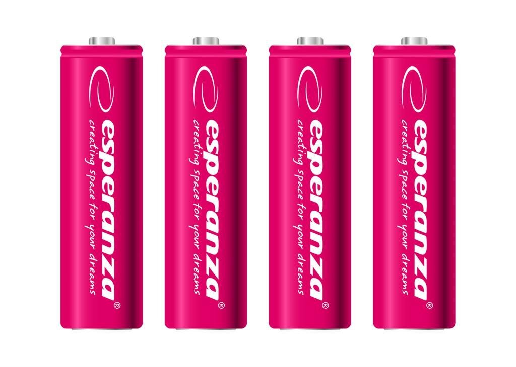 Uzlādējamās baterijas Esperanza EZA104R RECHARGEABLE BATTERIES Ni-MH AA 2000MAH 4PCS - RED, 4 gab. cena un informācija | Baterijas | 220.lv