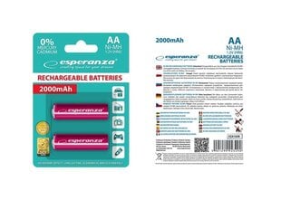 Esperanza EZA103R Ni-MH AA 2000MAH x2 цена и информация | Батерейки | 220.lv