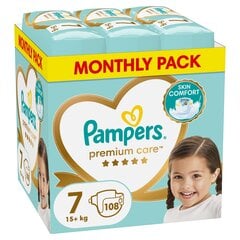 Autiņbiksītes Pampers Premium Care 7 (15+ kg), 108 gab. cena un informācija | Autiņbiksītes | 220.lv