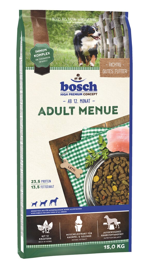 Bosch Petfood Adult Menue (High Premium), 15 kg cena un informācija | Sausā barība suņiem | 220.lv