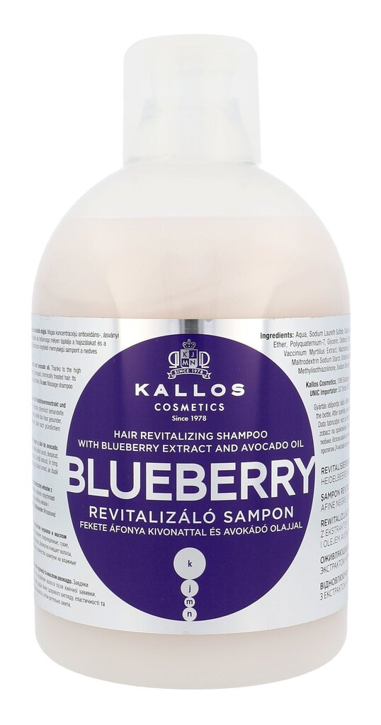Atjaunojošs matu šampūns ar zilo ekstraktu Kallos Blueberry Hair, 1000 ml cena un informācija | Šampūni | 220.lv