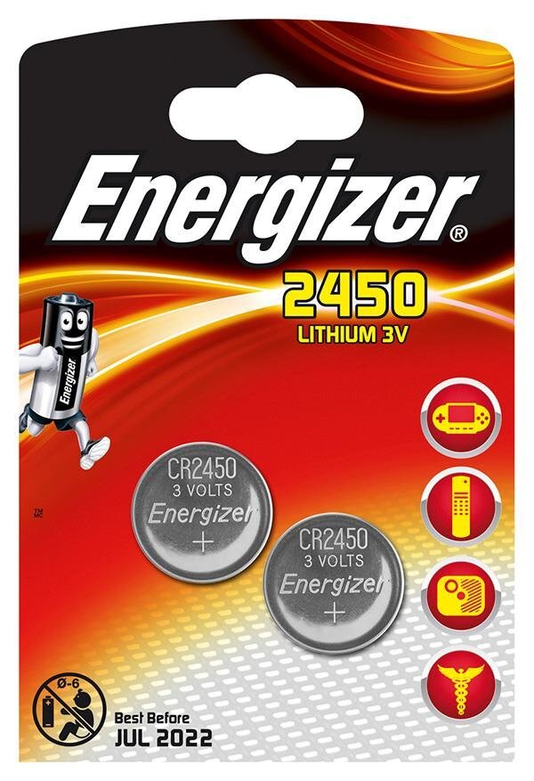 ENERGIZER Lithium CR2450 3V B2 baterija, 620 mAh (diam.24.5mm x 3mm) cena un informācija | Baterijas | 220.lv