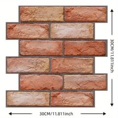 '1/10gab 3D Vintage Ķieģeļu Raksts Pašlīmējošā Sienas Uzlīme' cena un informācija | Dekoratīvās uzlīmes | 220.lv