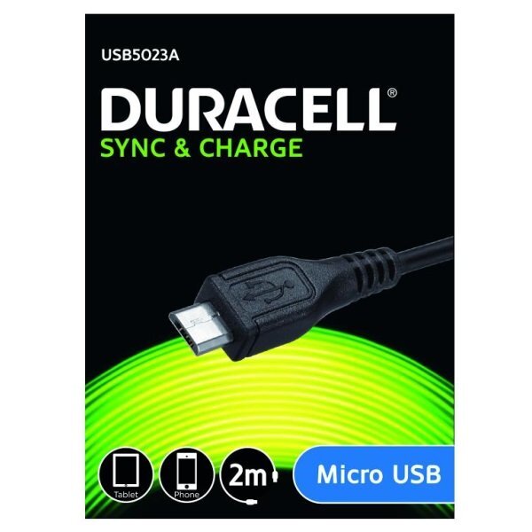 Duracell Universāls Mirco USB Datu & Uzlādes Kabelis 2m Melns cena un informācija | Savienotājkabeļi | 220.lv