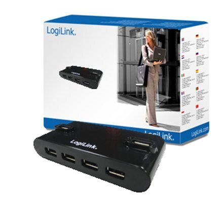 Logilink USB Hub 4-Port USB2.0 with power adapter black cena un informācija | Adapteri un USB centrmezgli | 220.lv