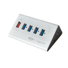 Logilink USB Hub 4+1 порт USB3.0, алюминий, с адаптером питания цена и информация | Адаптеры и USB разветвители | 220.lv