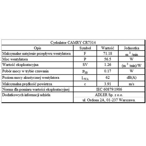 Ventilators ar statīvu Camry CR 7314 cena un informācija | Ventilatori | 220.lv