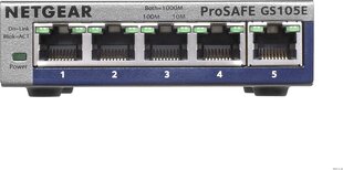 Netgear GS105E, 5x 10/100/1000 Prosafe PLUS Switch (management via PC utility), VLAN, QOS, metāla apvalks, ārējais strāvas adapteris cena un informācija | Netgear Datortehnika | 220.lv