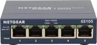 Netgear ProSafe Plus GS105 (5 x Gigabit Ethernet/Fast Ethernet/Ethernet, darbvirsmas, automātiska noteikšana katram portam) cena un informācija | Komutatori (Switch) | 220.lv