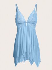 Kawaii Contrast Lace Asimetriski Hem Slips ar Thong·Baby Blue·S цена и информация | Трусики | 220.lv