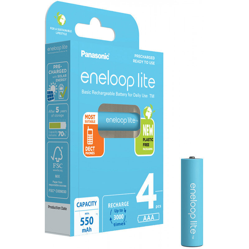 Panasonic eneloop аккумуляторные батарейки lite AAA 550 4BP цена | 220.lv