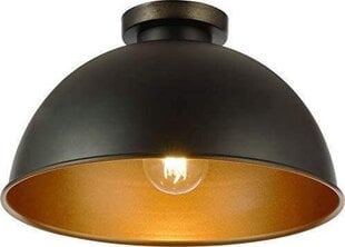 Griestu lampa ar abažūru - LED, E27, 60W, IP20, apaļa, Ø 31 cm metāls, melns, zelts - griestu lampa retro vintage dizainā, ''HB''. cena un informācija | Griestu lampas | 220.lv