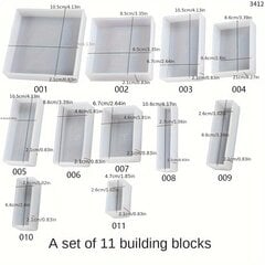 '11шт/набор квадратных прямоугольных форм силиконовых форм для DIY игр.' цена и информация | Принадлежности для шитья | 220.lv