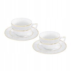 Porcelāna krūzes un apakštasītes komplekts 170 ml ar zelta apmali cena un informācija | Glāzes, krūzes, karafes | 220.lv