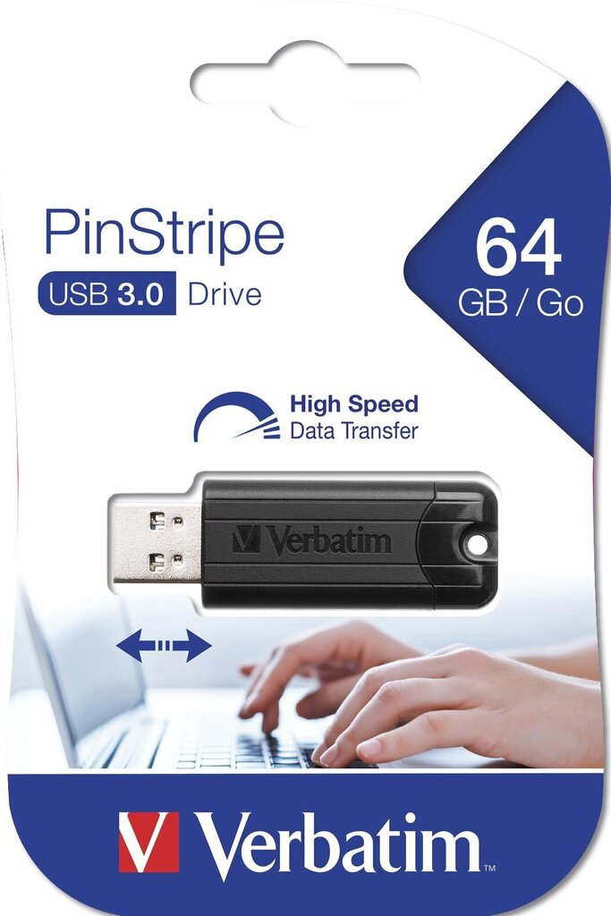 USB atmiņa Verbatim - PinStripe USB 3.0 Drive 64GB Black cena un informācija | USB Atmiņas kartes | 220.lv