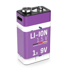 Uzlādējamas baterijas 1604 9V 400mAh (Li-Ion 3,7Wh), ar USB-C maksimālo izejas jaudu DC 9V 0,4A ANSMANN cena un informācija | Baterijas | 220.lv