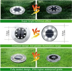 Solārais grīdas apgaismojums 8 LED dārza gaisma 6000K, āra solārais grīdas apgaismojums IP68 ūdensizturīgs, saules dārza gaisma (4gab, siltā krāsā) cena un informācija | Lampas bērnu istabai | 220.lv