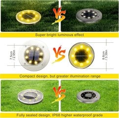 Solārais grīdas apgaismojums 8 LED dārza gaisma 6000K, āra solārais grīdas apgaismojums IP68 ūdensizturīgs, saules dārza gaisma (4gab, vēsi balts) cena un informācija | Lampas bērnu istabai | 220.lv