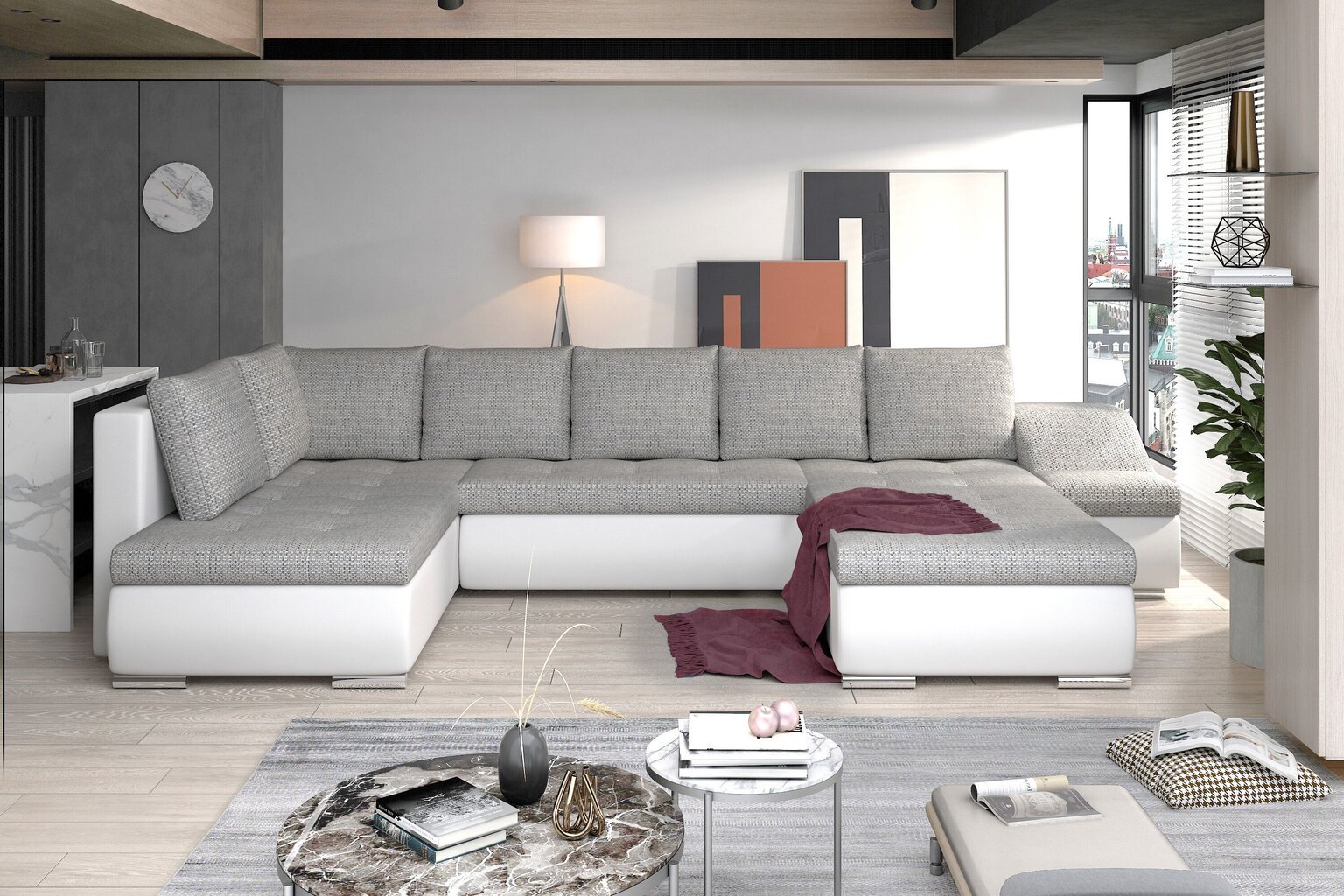 Stūra dīvāns NORE Giovanni, pelēks/smilšu krāsā цена и информация | Stūra dīvāni | 220.lv