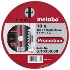 Metabo INOX режущий диск 125x1,0x22 A60R, в металлической коробке 10 шт цена и информация | Шлифовальные машины | 220.lv