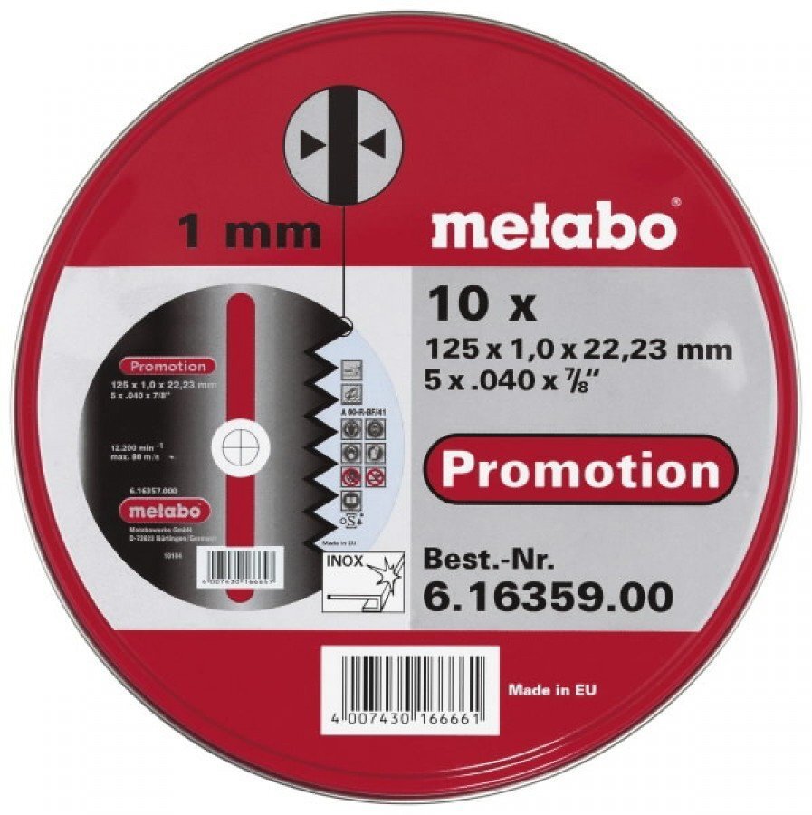 INOX griezējdiski Metabo 125 x1,0 x 22 mm, A60R цена и информация | Slīpmašīnas | 220.lv