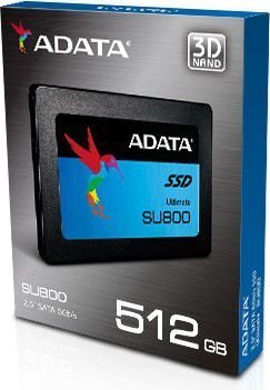 ADATA 512 GB 2,5" SATA SSD Ultimate SU800 цена и информация | Iekšējie cietie diski (HDD, SSD, Hybrid) | 220.lv