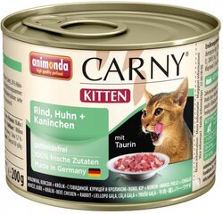 Konservi CARNY KITTEN ar liellopu/vistas/truša gaļu, 200g cena un informācija | Konservi kaķiem | 220.lv