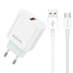 Jellico AK-165 USB 22.5W QC 3.0 Viedais Ātrā Uzlāde 1x USB (5-12V) + USB uz USB-C Kabelis 1m Balts cena un informācija | Lādētāji un adapteri | 220.lv