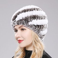 (One SizeCoffee white)Sieviešu ziemas silta Īsta reksa truša kažokādas cepure Sniega cepure Ziemas cepures sievietēm Meitenēm Īstas kažokādas adītas Skullies Beanies Dabīga, pūkaina cepure cena un informācija | Sieviešu cepures | 220.lv